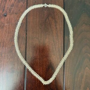 Vintage Sterling Silver 925 Textured Clover Link Statement Collar Chain Necklace